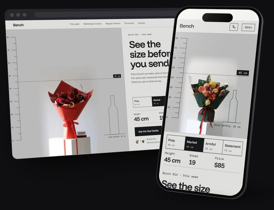 Bench, a florist, on desktop and phone