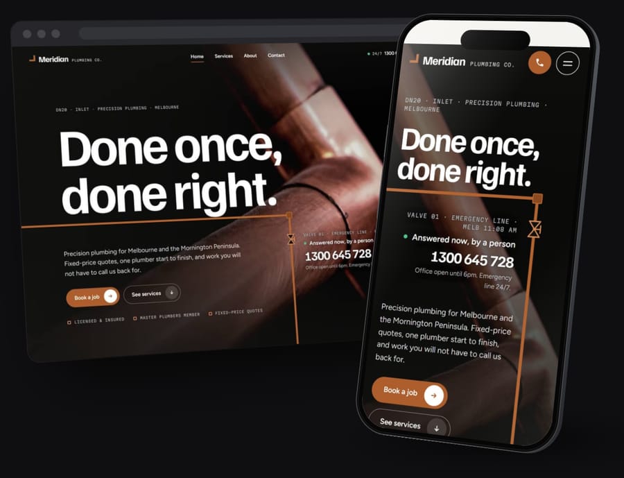 Meridian Plumbing on desktop and phone
